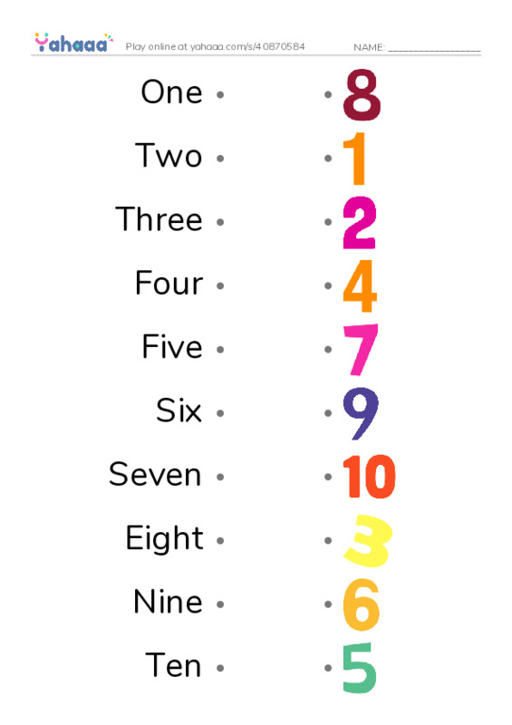 Numbers 1-10 PDF link match words worksheet