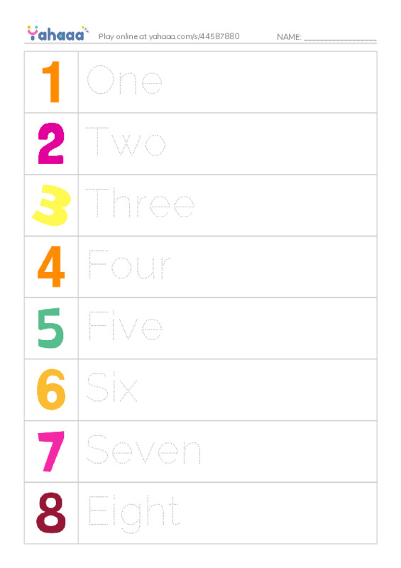 Numbers 1-10 PDF one column image words