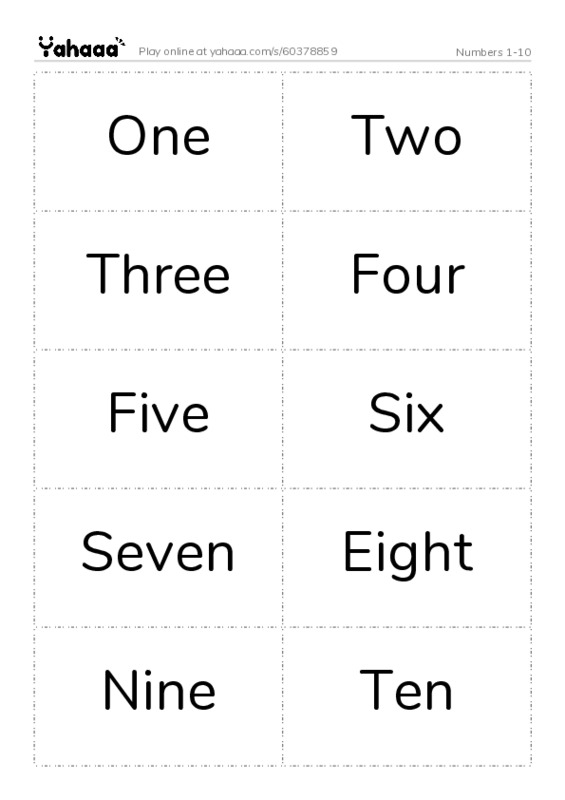 Numbers 1-10 PDF two columns flashcards
