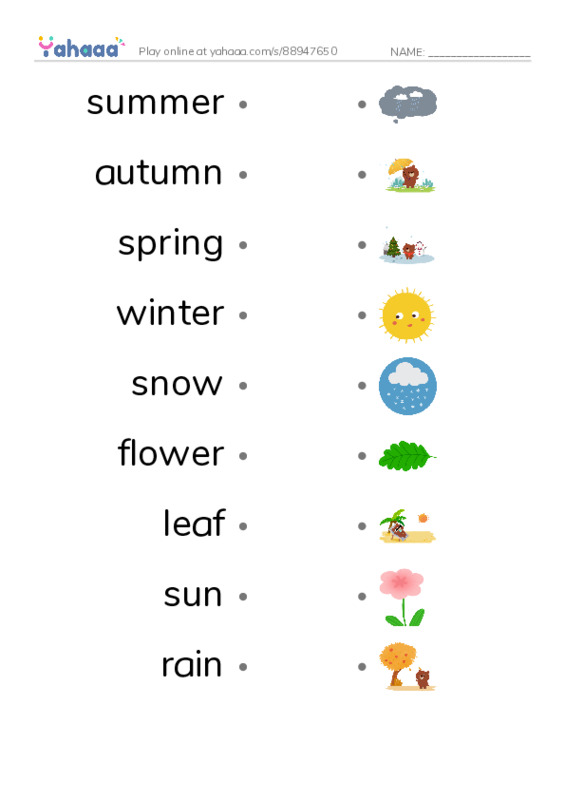 Seasons PDF link match words worksheet