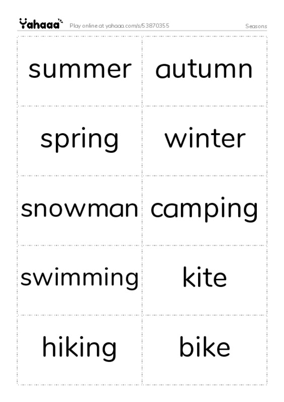 Seasons PDF two columns flashcards
