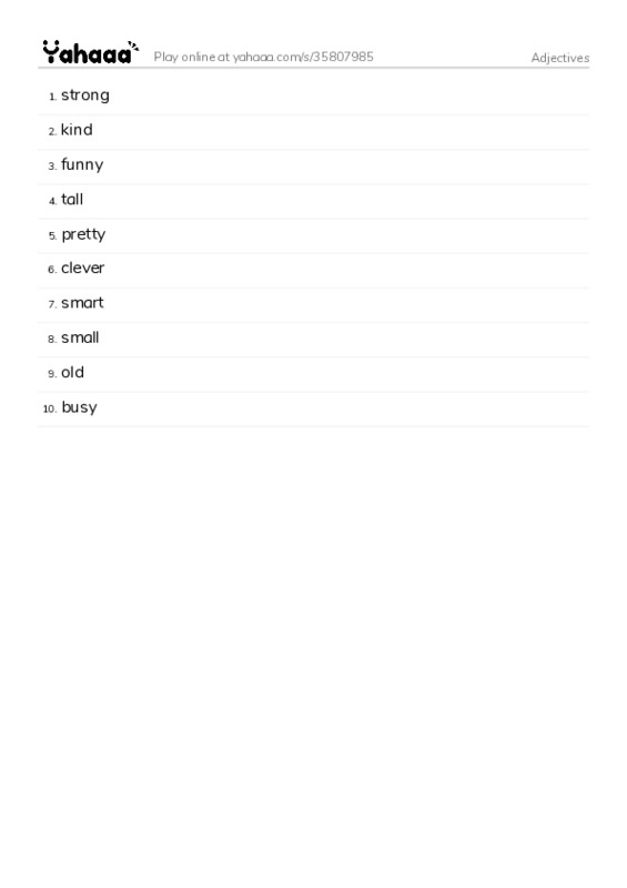 Adjectives  PDF words glossary