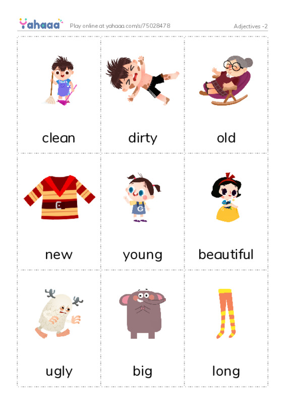 Common Adjectives PDF flaschards with images