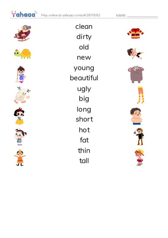 Common Adjectives PDF three columns match words
