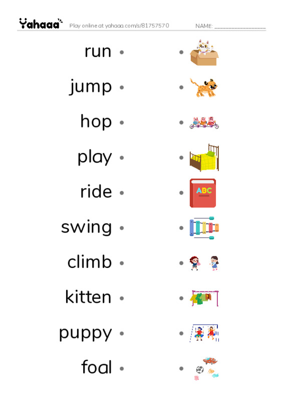 Review 1 ((I can, Baby animals, My room)  PDF link match words worksheet
