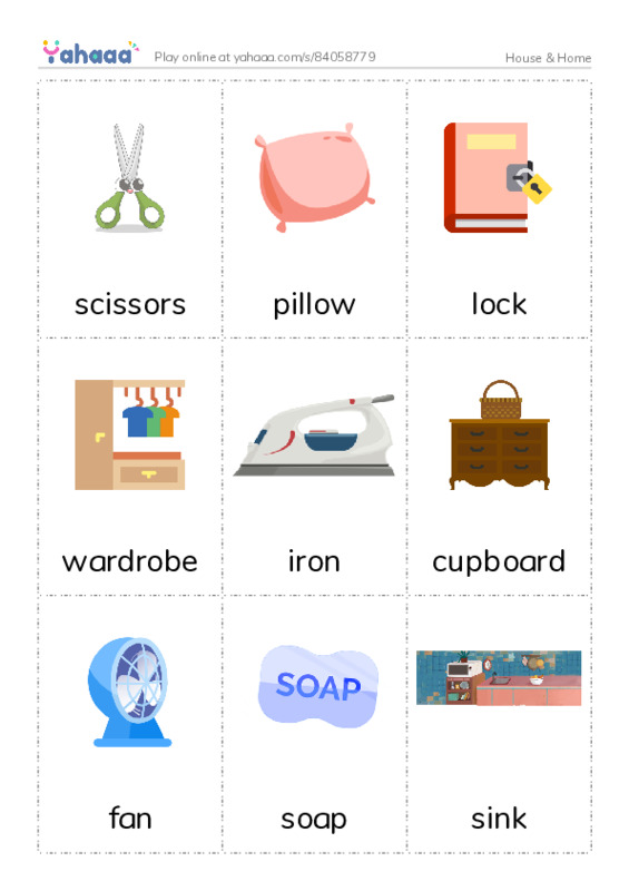 House & Home vocabulary PDF flaschards with images