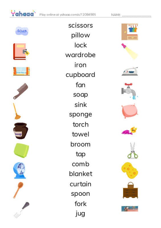 House & Home vocabulary PDF three columns match words