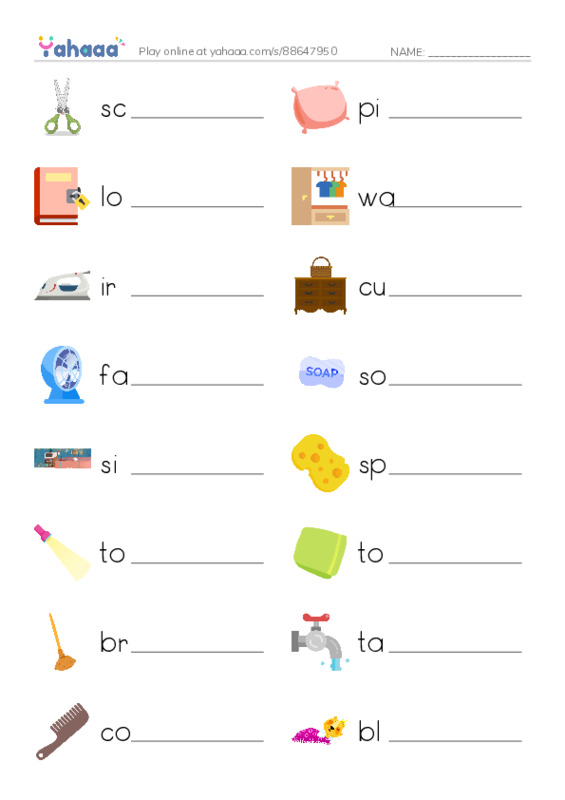 House & Home vocabulary PDF worksheet writing row