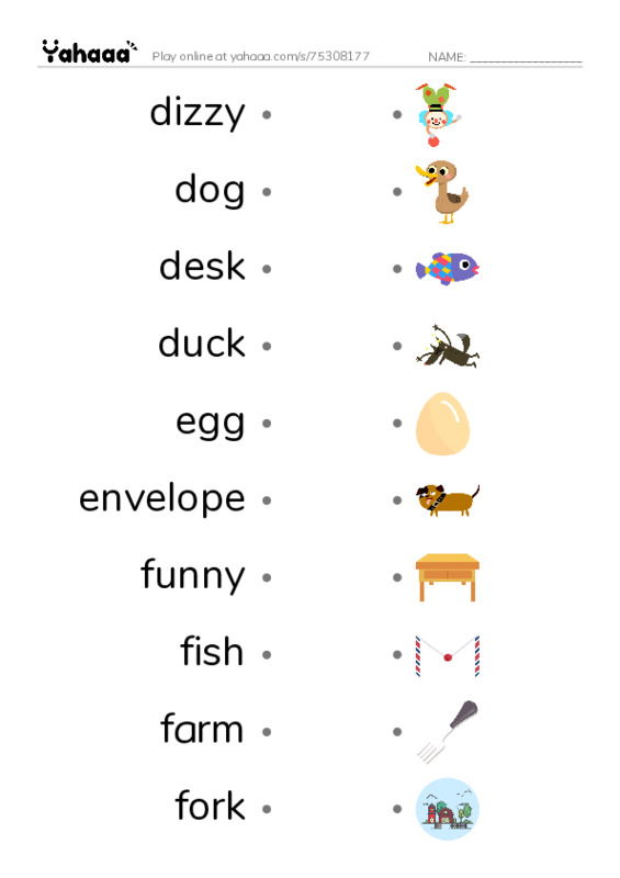 DEF PDF link match words worksheet