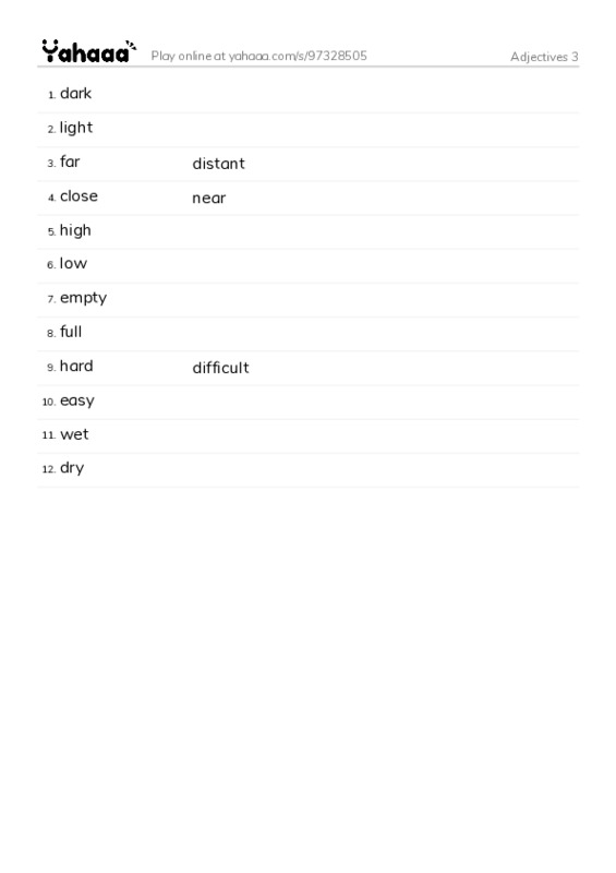 Adjectives 3 PDF words glossary