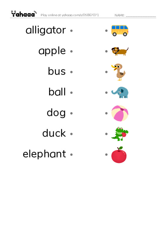 ABCDE words PDF link match words worksheet