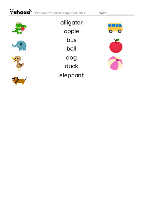 ABCDE words PDF three columns match words