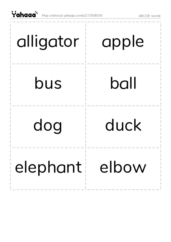 ABCDE words PDF two columns flashcards
