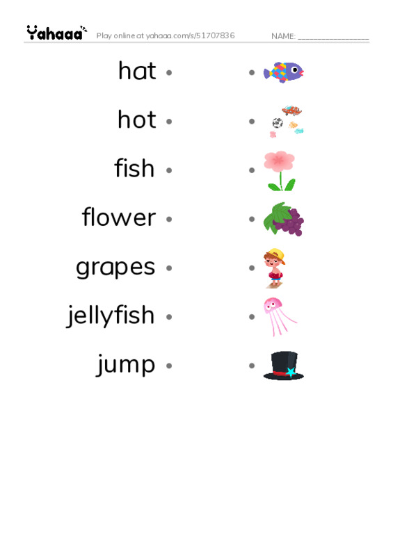 FGHIJ words PDF link match words worksheet