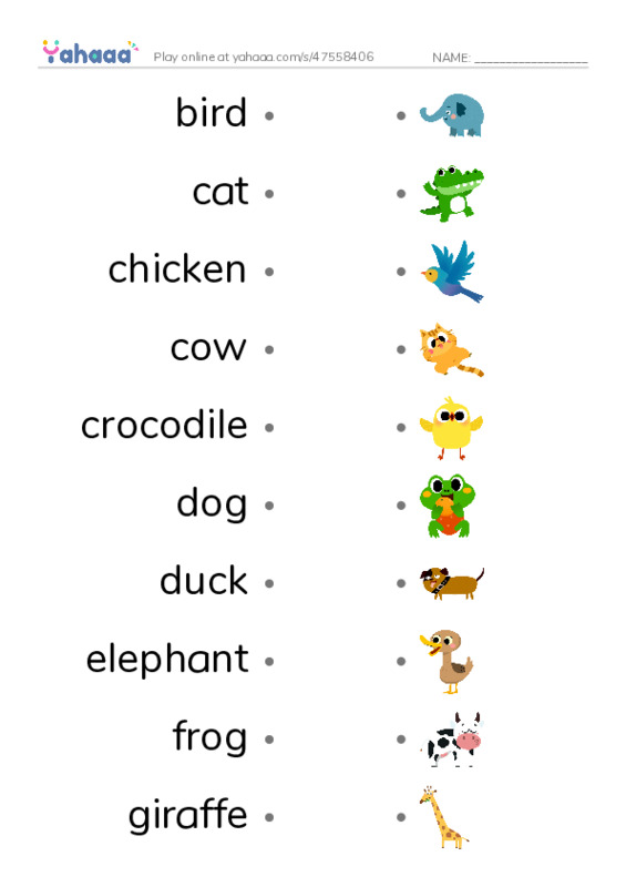 Common animals PDF link match words worksheet