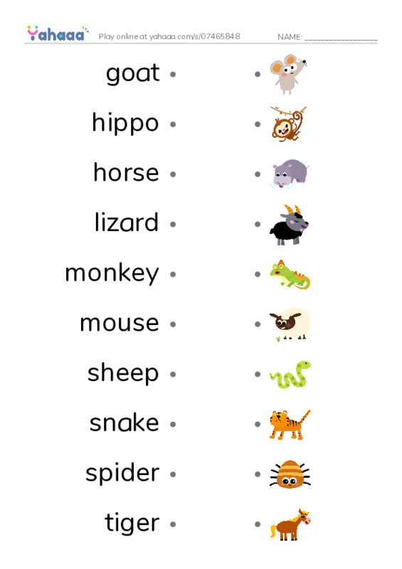 ANIMALS- 2 PDF link match words worksheet