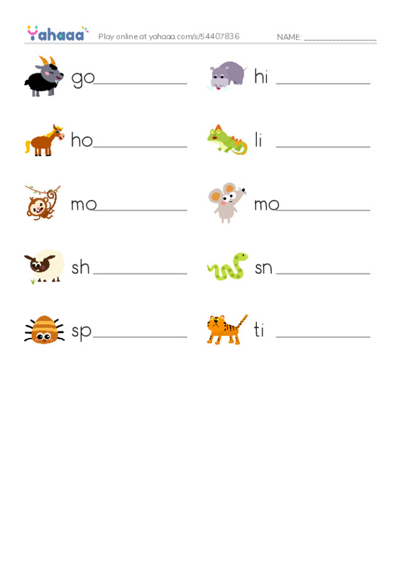 ANIMALS- 2 PDF worksheet writing row