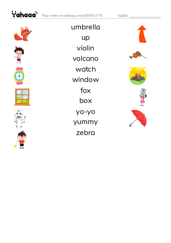 UVWXYZ words PDF three columns match words