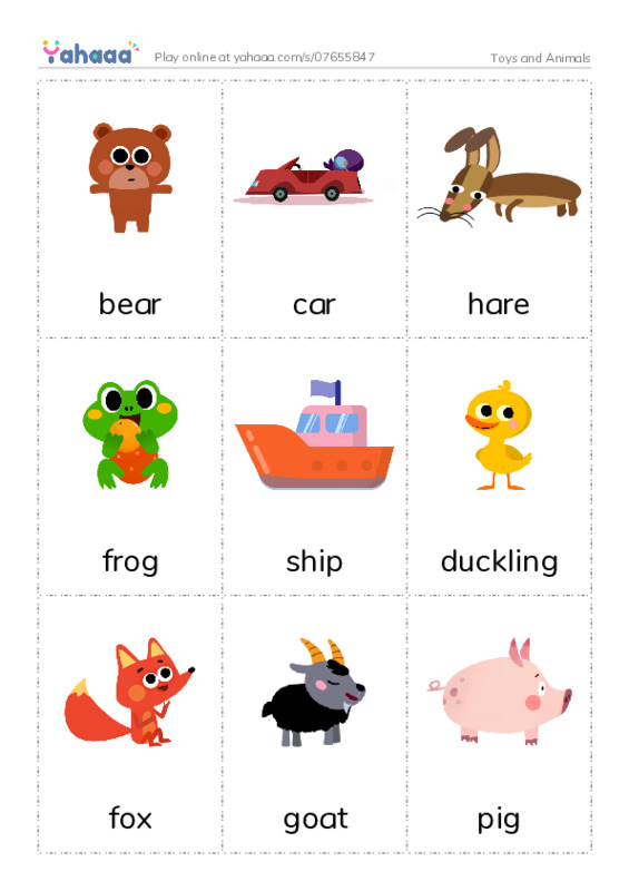 Toys and Animals PDF flaschards with images
