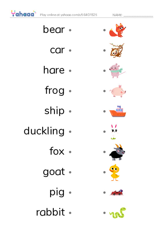 Toys and Animals PDF link match words worksheet