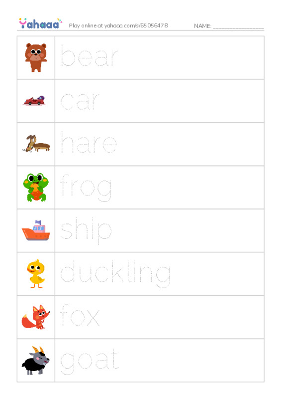 Toys and Animals PDF one column image words