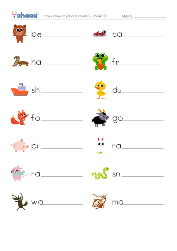 Toys and Animals PDF worksheet writing row