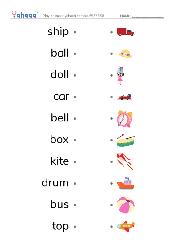 Toys PDF link match words worksheet