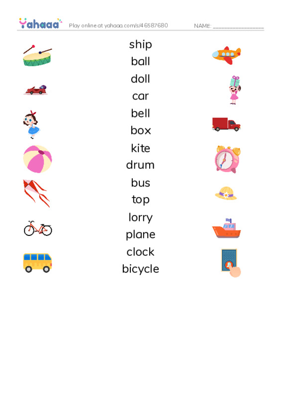Toys PDF three columns match words
