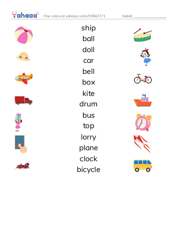 Toys PDF three columns match words