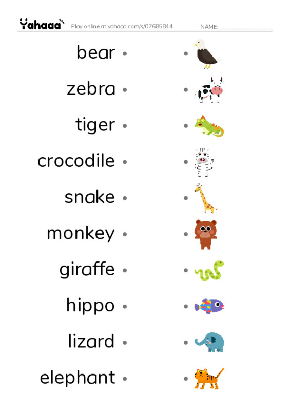 Unit 13. Going to the zoo PDF link match words worksheet