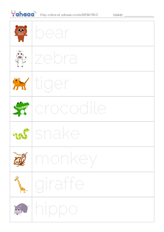 Unit 13. Going to the zoo PDF one column image words