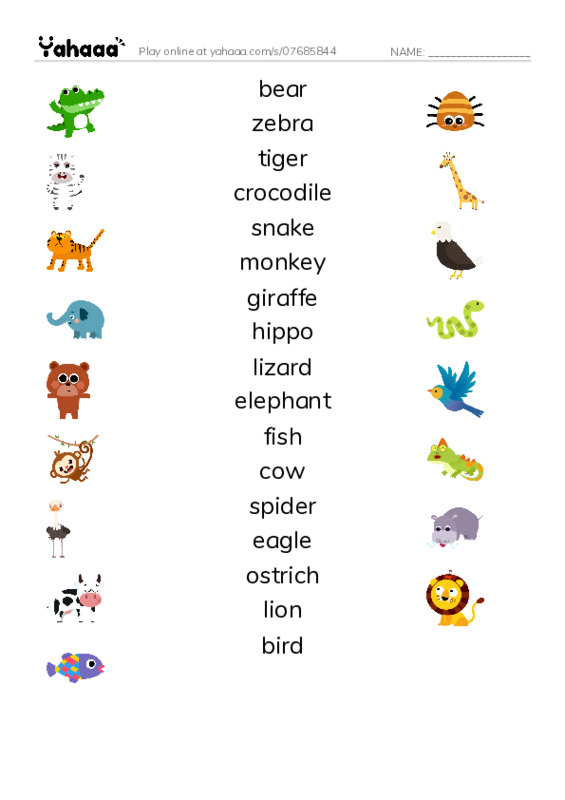Unit 13. Going to the zoo PDF three columns match words