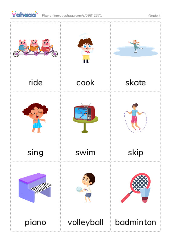 Verbs grade 3 PDF flaschards with images