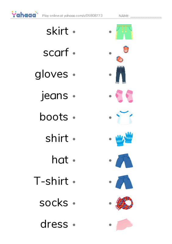Clothes vocabulary PDF link match words worksheet