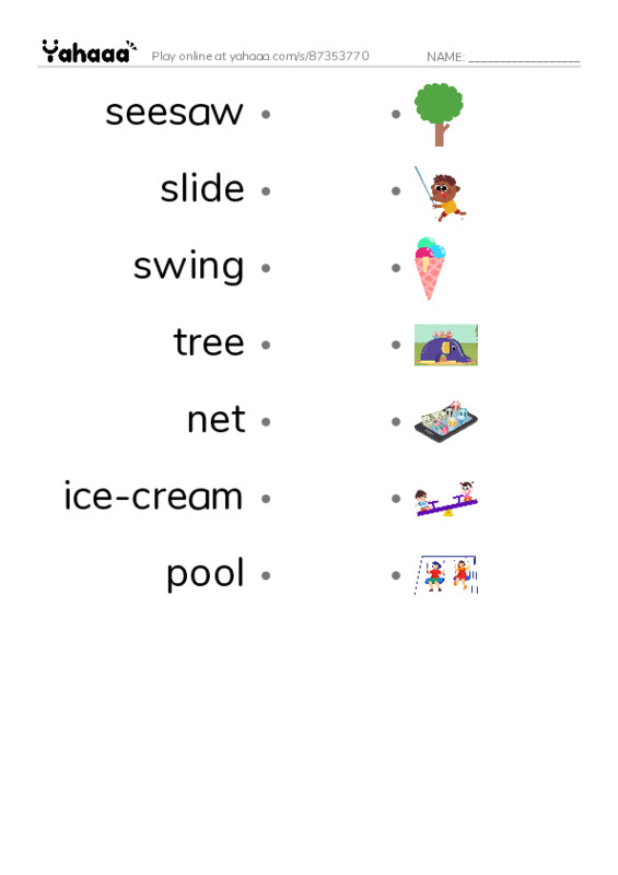 Unit 5: where's the ball? PDF link match words worksheet