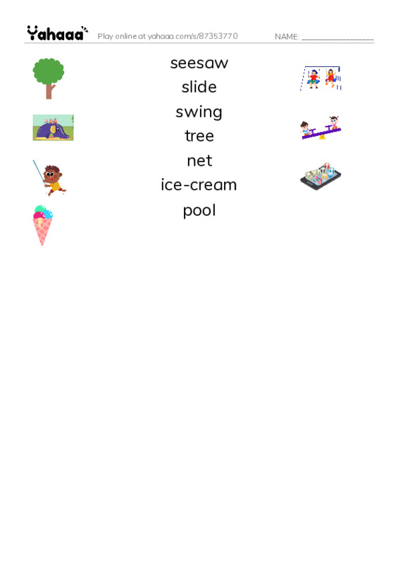 Unit 5: where's the ball? PDF three columns match words