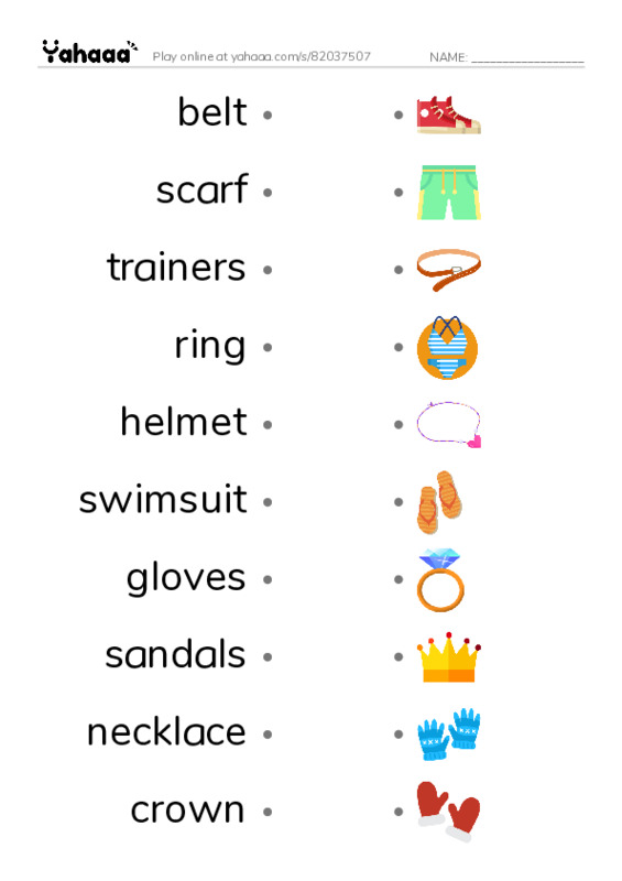 CLOTHES - 3  PDF link match words worksheet