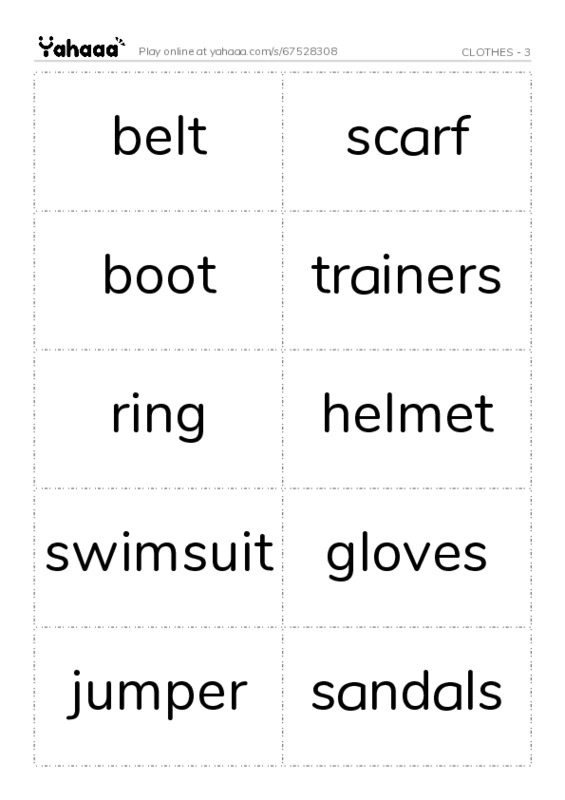CLOTHES - 3  PDF two columns flashcards