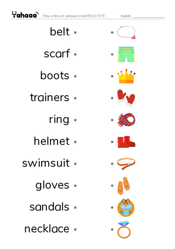 CLOTHES - 3  PDF link match words worksheet