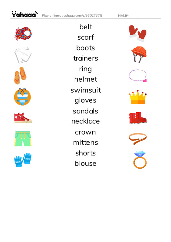 CLOTHES - 3  PDF three columns match words