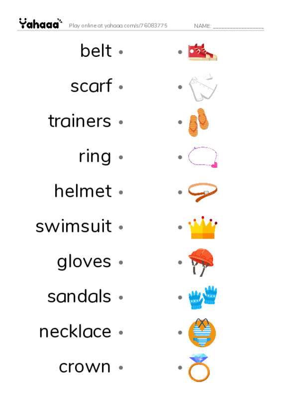 CLOTHES - 3  PDF link match words worksheet