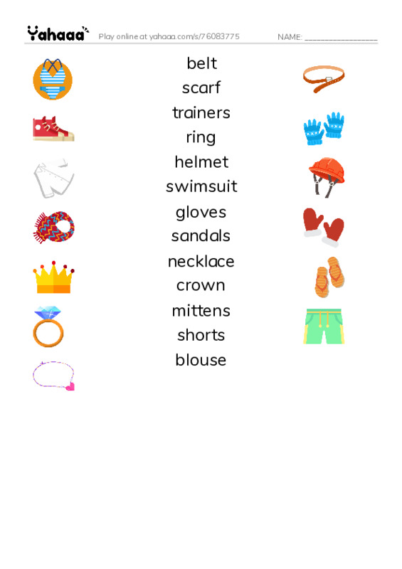 CLOTHES - 3  PDF three columns match words