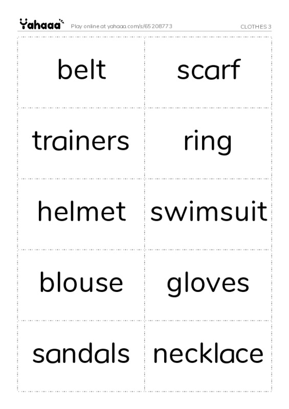 CLOTHES 3 PDF two columns flashcards