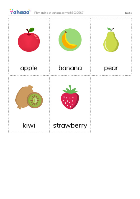 fruits PDF flaschards with images