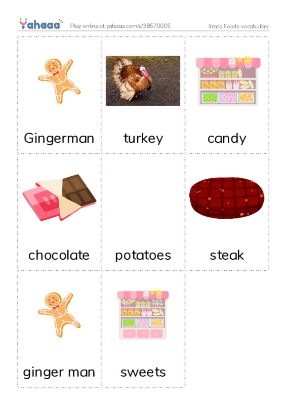 Xmas Foods vocabulary PDF flaschards with images