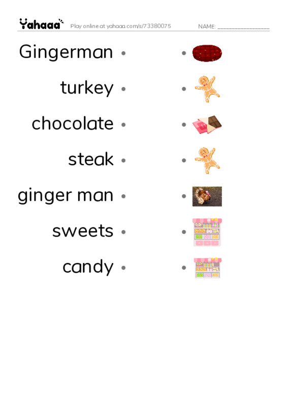 Xmas Foods vocabulary PDF link match words worksheet