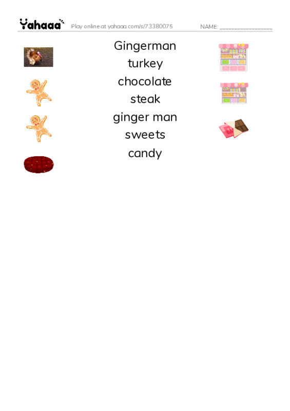 Xmas Foods vocabulary PDF three columns match words