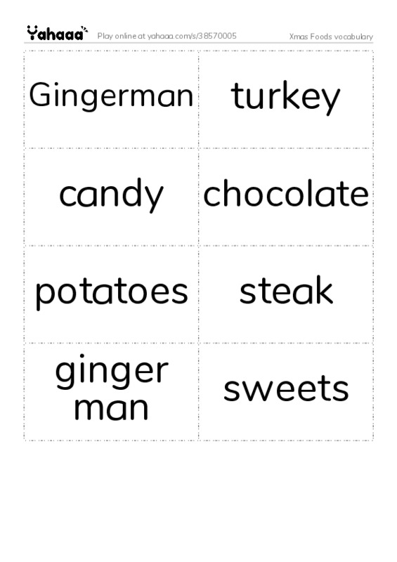 Xmas Foods vocabulary PDF two columns flashcards
