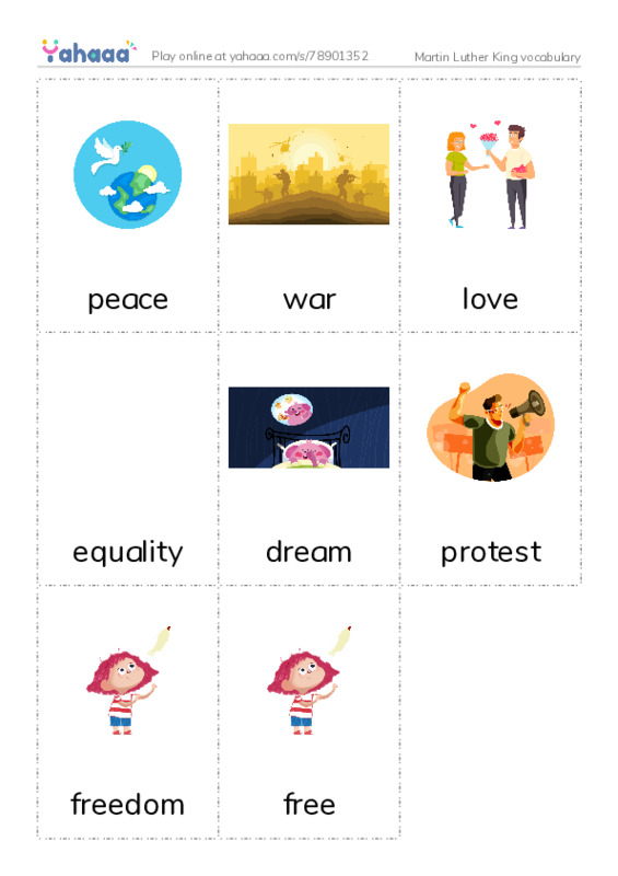 Martin Luther King vocabulary PDF flaschards with images