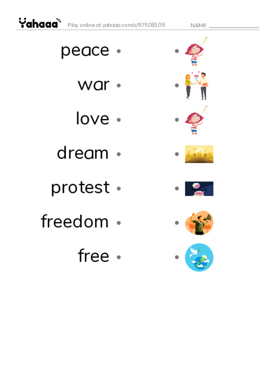 Martin Luther King vocabulary PDF link match words worksheet